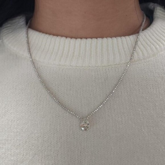 14Kt Gold 7 Ct 16-inch Lab Grown Teardrop Diamond Tennis Necklace - Picture 1 of 6